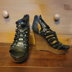GBG Guess. Black strappy wedges. Size 5.5